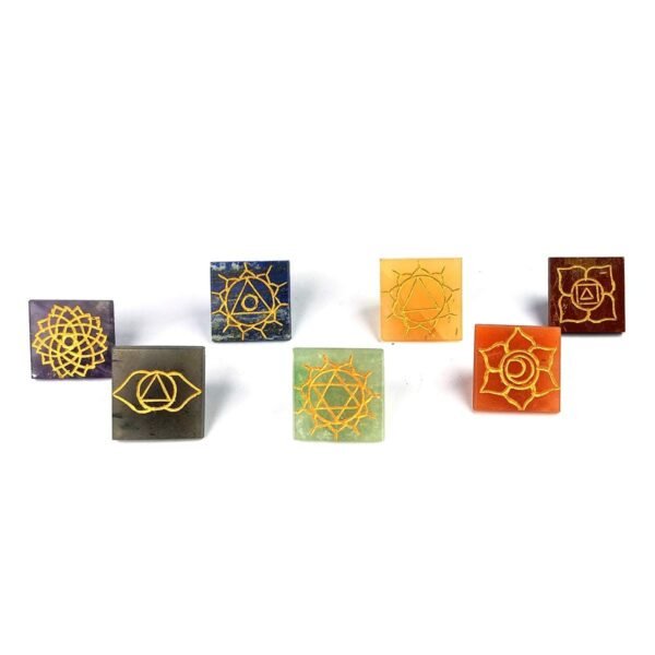 7 Chakra Reiki Symbol Engraved Pyramids Set of 7 pc - Image 3