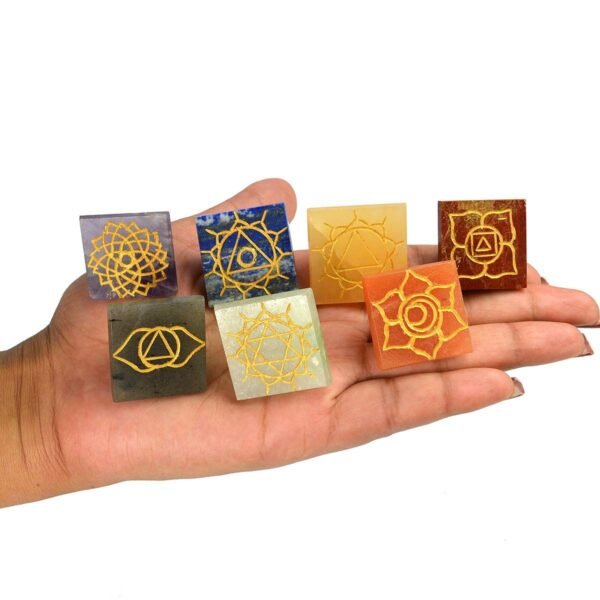 7 Chakra Reiki Symbol Engraved Pyramids Set of 7 pc