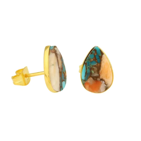 Amazing design Oyster Copper Turquoise Teardrop Stud Earrings Natural Gemstone 925 Sterling Silver Gold Plated Stud Earring - Image 4