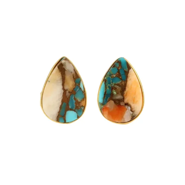 Amazing design Oyster Copper Turquoise Teardrop Stud Earrings Natural Gemstone 925 Sterling Silver Gold Plated Stud Earring - Image 3