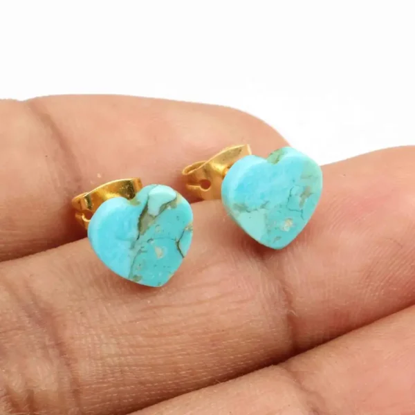 Beautiful Natural Heart Shape Arizona Turquoise Gemstone 925 Sterling Silver Gold Plated Stud Earring For Women