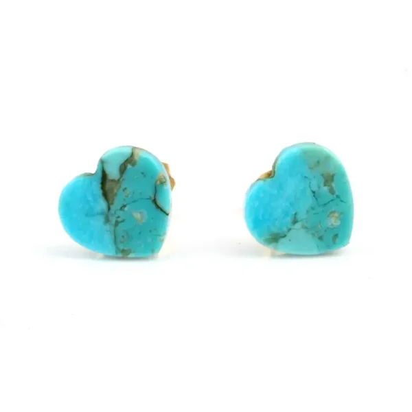 Beautiful Natural Heart Shape Arizona Turquoise Gemstone 925 Sterling Silver Gold Plated Stud Earring For Women - Image 3