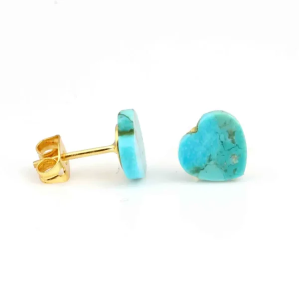 Beautiful Natural Heart Shape Arizona Turquoise Gemstone 925 Sterling Silver Gold Plated Stud Earring For Women - Image 2