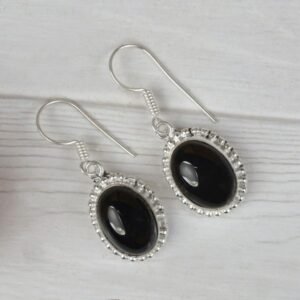 Black Onyx Crystal Stone Oval Shape Earring