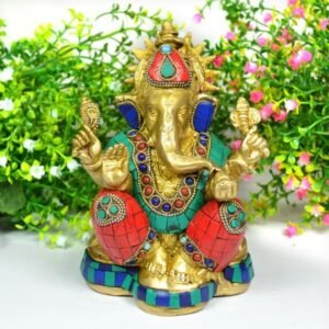 Brass Ganesha with Stone for Home Decor, Gifting, Diwali--1750-1900 Gram Approx