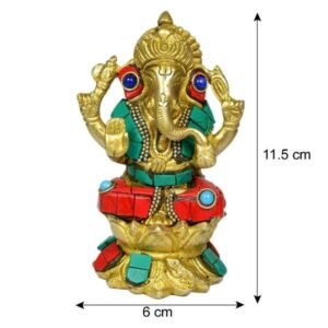 Brass Ganesha with Stone for Home Decor, Gifting, Diwali--700-800 Gram Approx