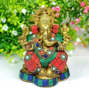 Brass Ganesha with Stone for Home Decor, Gifting, Diwali--750-850 Gram Approx