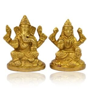 Brass Laxmi Ganesh Idol/Murti Idol for Home Puja Decoration and Diwal (Pair Weight - 200 Gram Height 2 Inch Approx)