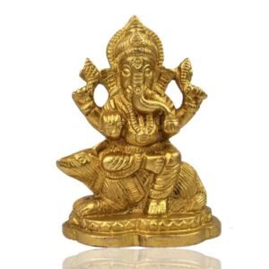 Brass Lord Ganesha ji with Mushak Statue Idol (Size 2.5 Inch Approx)
