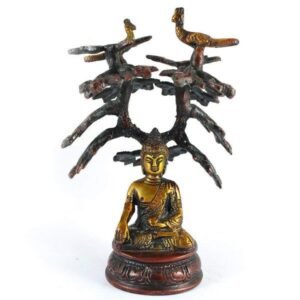 Brass Sitting Tree Lord Buddha Blessing Antique Idol Art Decor Gifts, 15 cm