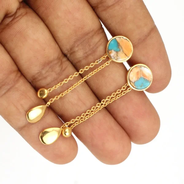 Breathtaking Women Stud Earrings Natural Oyster Copper Turquoise Stud Earrings 925 Sterling Silver Gold Plated Stud Earrings - Image 3