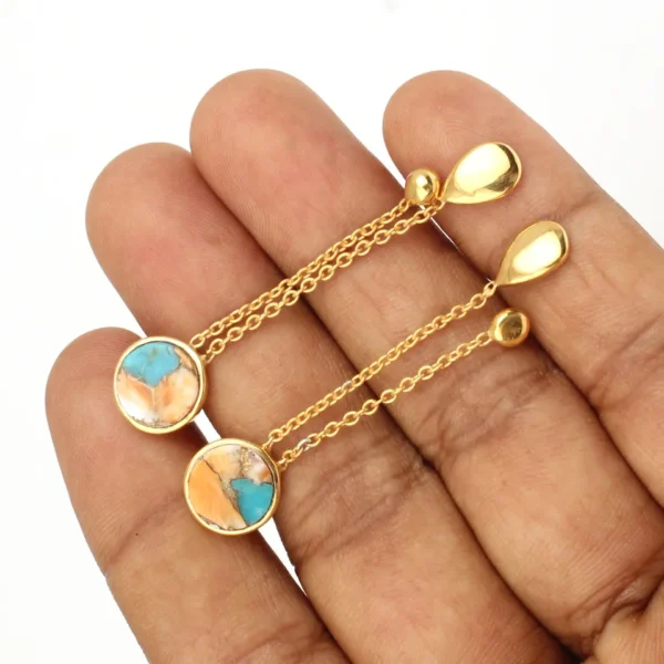Breathtaking Women Stud Earrings Natural Oyster Copper Turquoise Stud Earrings 925 Sterling Silver Gold Plated Stud Earrings - Image 2