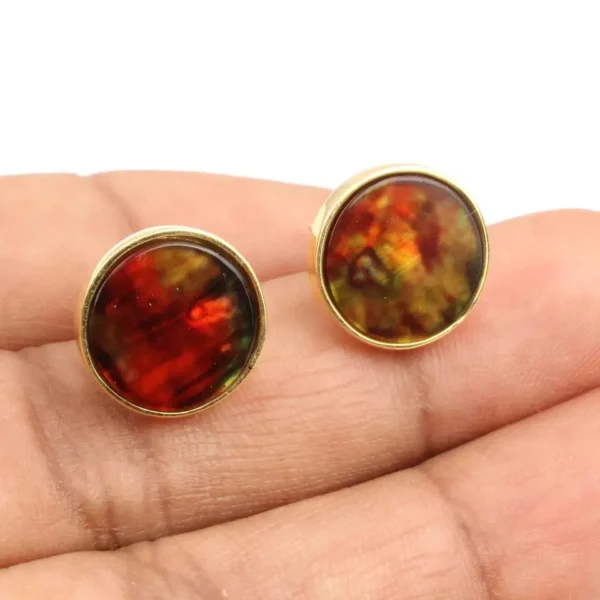 Embellished Ammolite Gemstone Jewellery 925 Sterling Silver Gold Plated Stud Earring For Women