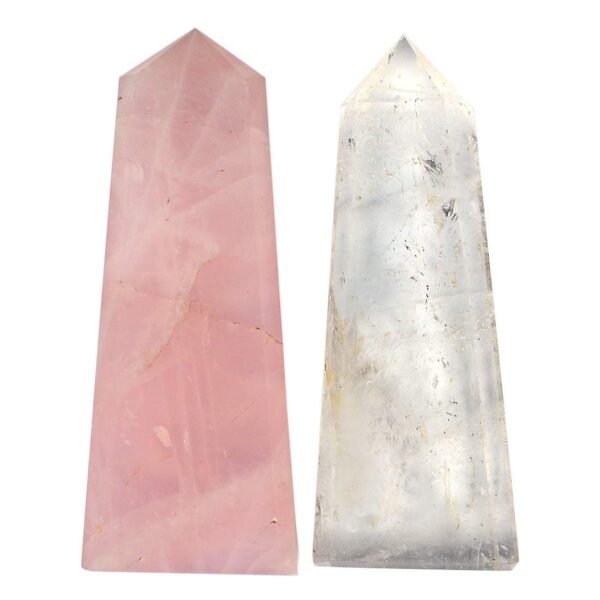 Energised Shiv Shakti Natural Pencils Tower Pair Clear and Rose Quartz - Set of 2