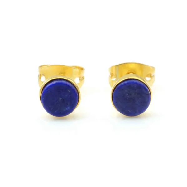 Geometric Style Natural Lapis Lazuli Stud Earrings Natural Gemstone 925 Sterling Silver Gold Plated Stud Earrings - Image 4