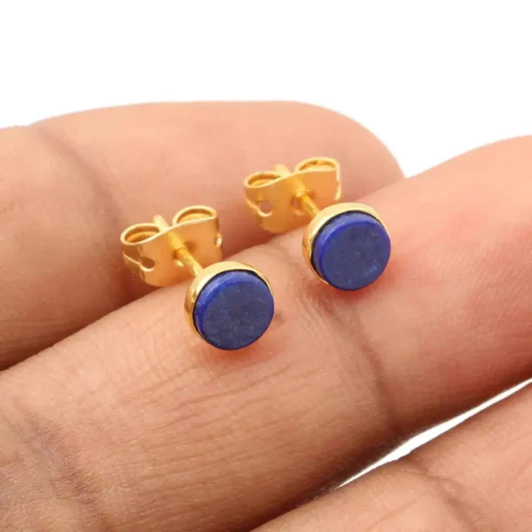 Geometric Style Natural Lapis Lazuli Stud Earrings Natural Gemstone 925 Sterling Silver Gold Plated Stud Earrings