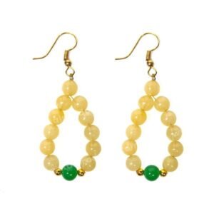 Golden Quartz With Green Jade Earring