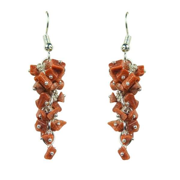 Goldstone Brown Crystal Stone Chip Earrings
