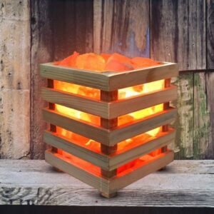 Himalayan Rock Salt Lamp Wooden Basket for Positive Energy