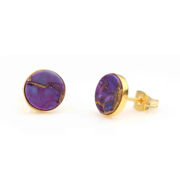 Hot Selling Amazing Natural Purple Copper Turquoise Gemstone 925 Sterling Silver Gold Plated Stud Earrings Design For Women - Image 3
