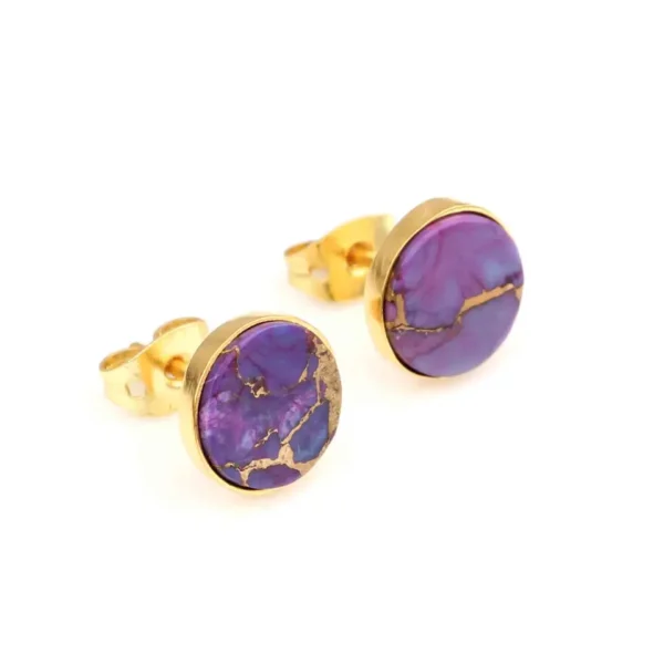 Hot Selling Amazing Natural Purple Copper Turquoise Gemstone 925 Sterling Silver Gold Plated Stud Earrings Design For Women - Image 2
