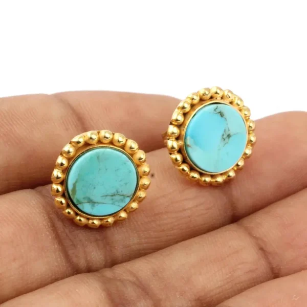 Hot Selling Arizona Turquoise Stud Earrings For Girls Wholesale Sterling Silver Jewellery Supplier Natural Gemstone Stud Earrings