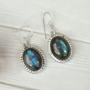 Labradorite Crystal Stone Oval Shape Earring