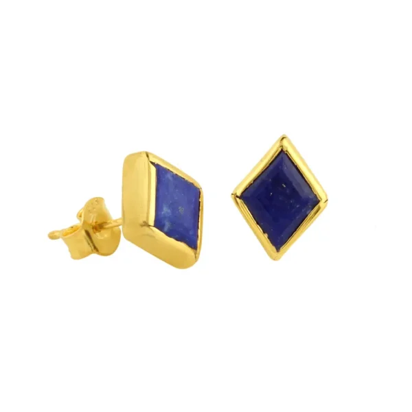 Natural Lapis Lazuli Gemstone Stud Earrings Customised Various Style Sterling Silver Gold Plated Stud Earring - Image 3