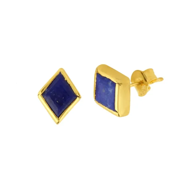 Natural Lapis Lazuli Gemstone Stud Earrings Customised Various Style Sterling Silver Gold Plated Stud Earring