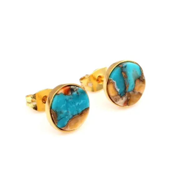 Natural Oyster Copper Turquoise Gemstone Earring For Women Wedding Gift Handmade 925 Sterling Silver Gold Plated Stud Earring - Image 4