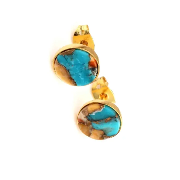 Natural Oyster Copper Turquoise Gemstone Earring For Women Wedding Gift Handmade 925 Sterling Silver Gold Plated Stud Earring - Image 3