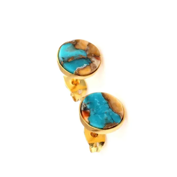 Natural Oyster Copper Turquoise Gemstone Earring For Women Wedding Gift Handmade 925 Sterling Silver Gold Plated Stud Earring - Image 2