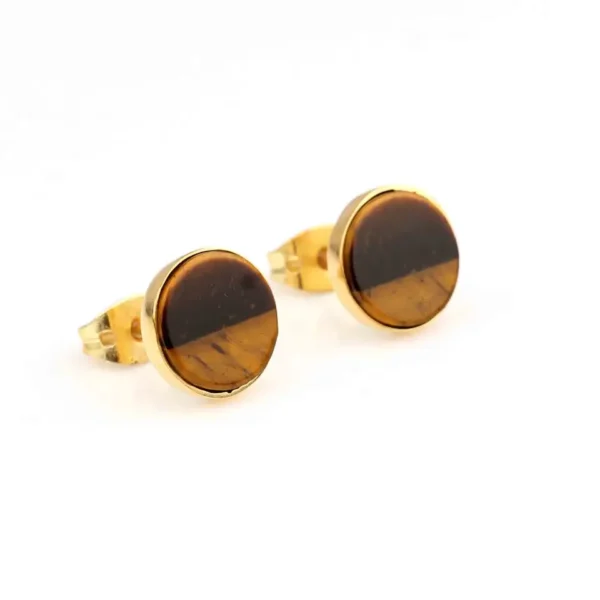 Natural Tiger Eye Gemstone Indian Jewelry Wholesale 925 Sterling Silver Bezel Gold Plated Stud Earring For Women - Image 3