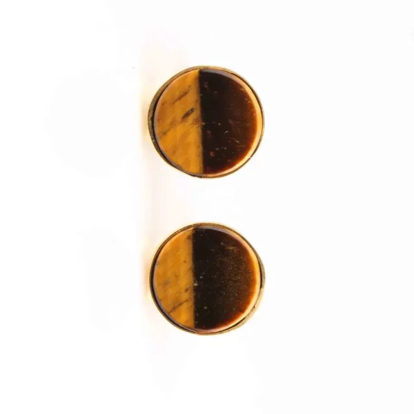 Natural Tiger Eye Gemstone Indian Jewelry Wholesale 925 Sterling Silver Bezel Gold Plated Stud Earring For Women - Image 2