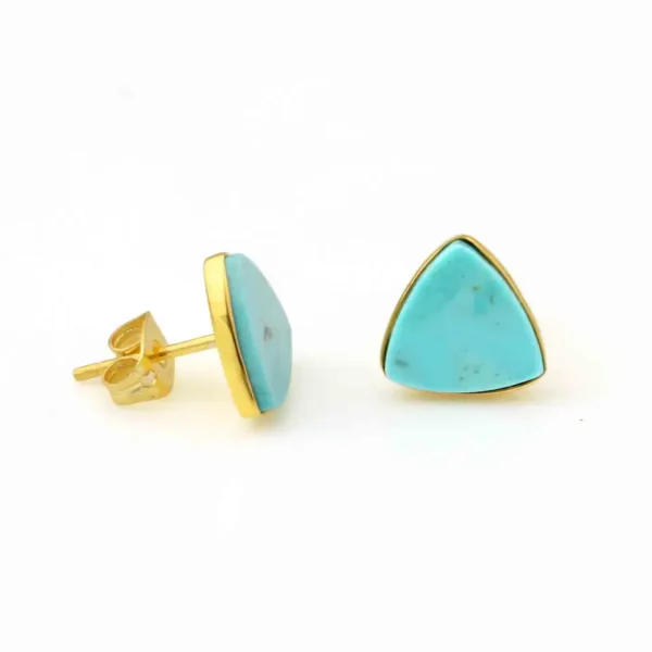 Natural Trillion Shape Arizona Turquoise Stud Earrings Sterling Handmade Silver Jewellery Gemstone Stud Earrings - Image 4