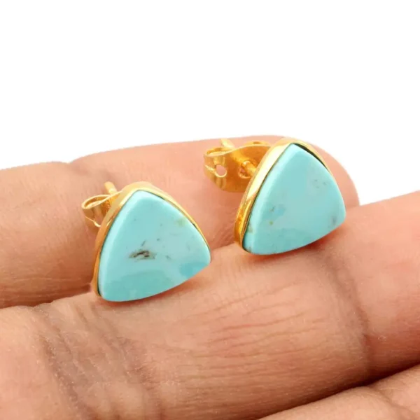 Natural Trillion Shape Arizona Turquoise Stud Earrings Sterling Handmade Silver Jewellery Gemstone Stud Earrings