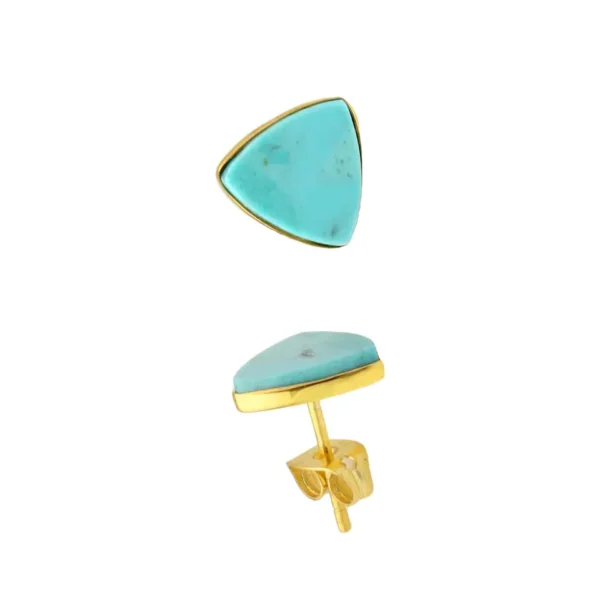 Natural Trillion Shape Arizona Turquoise Stud Earrings Sterling Handmade Silver Jewellery Gemstone Stud Earrings - Image 3