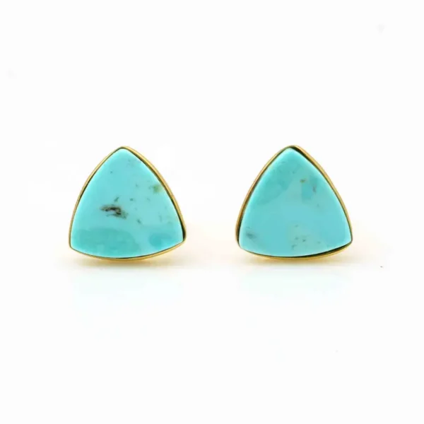 Natural Trillion Shape Arizona Turquoise Stud Earrings Sterling Handmade Silver Jewellery Gemstone Stud Earrings - Image 2