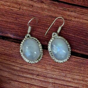 Rainbow Moonstone Crystal Stone Oval Shape Earring