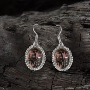 Rhodonite Crystal Stone Oval Shape Earring