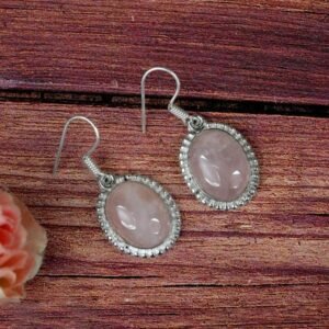 Rose Quartz Crystal Stone Oval Shape Earring