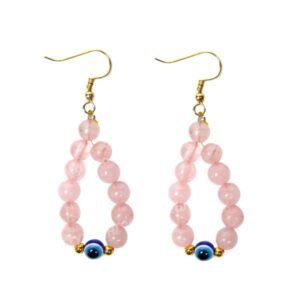 Rose Quartz With Evil Eye Earring