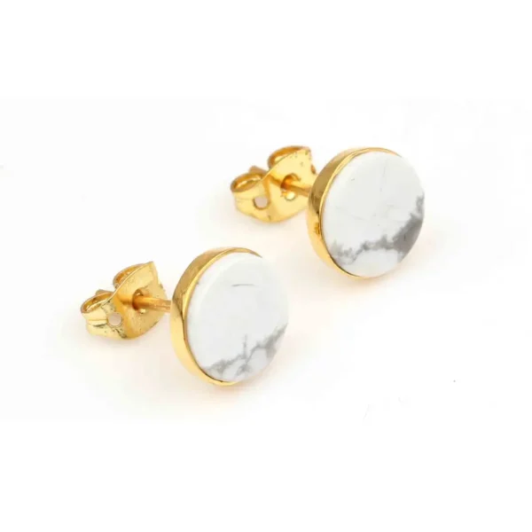Splendid Design Natural White Howlite Gemstone Jewellery 925 Sterling Silver Gold Plated Stud Earring For Women - Image 4