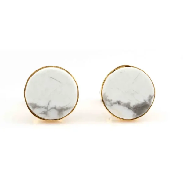 Splendid Design Natural White Howlite Gemstone Jewellery 925 Sterling Silver Gold Plated Stud Earring For Women - Image 3