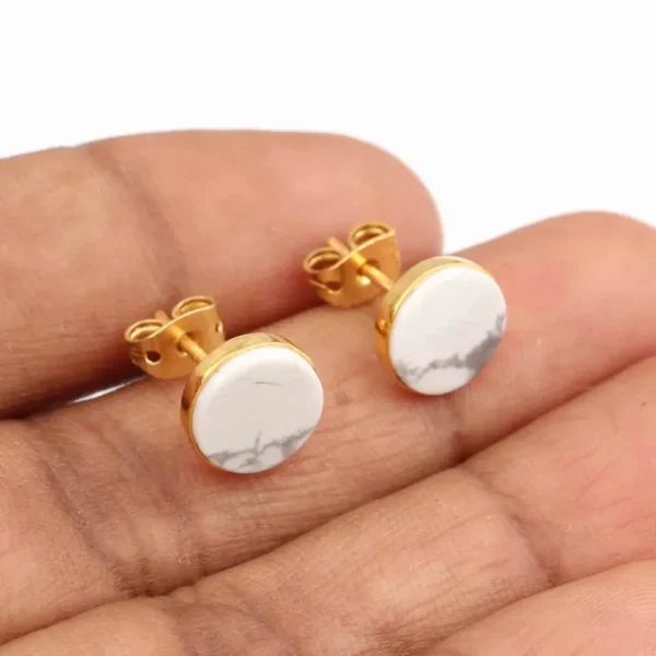 Splendid Design Natural White Howlite Gemstone Jewellery 925 Sterling Silver Gold Plated Stud Earring For Women