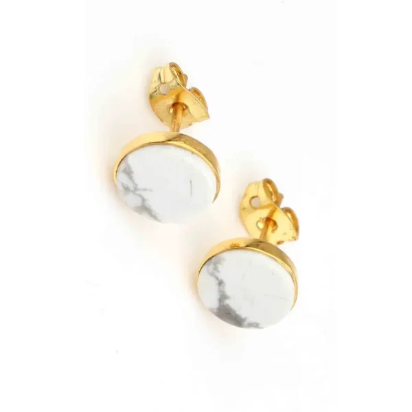 Splendid Design Natural White Howlite Gemstone Jewellery 925 Sterling Silver Gold Plated Stud Earring For Women - Image 2
