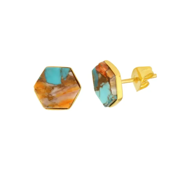 Stunning Design Natural Oyster Copper Turquoise Sterling Silver Gold Plated Stud Earring For Women And Girls - Image 3