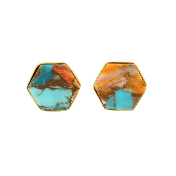 Stunning Design Natural Oyster Copper Turquoise Sterling Silver Gold Plated Stud Earring For Women And Girls