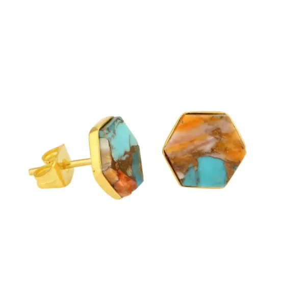 Stunning Design Natural Oyster Copper Turquoise Sterling Silver Gold Plated Stud Earring For Women And Girls - Image 2