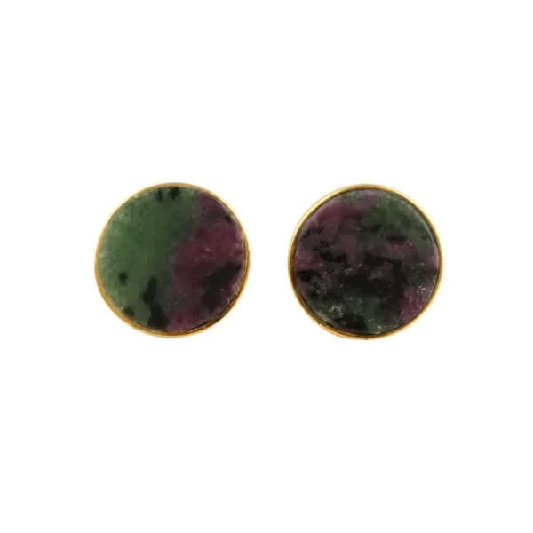 Top Quality Natural Ruby Zoisite Gemstone 925 Sterling Silver Gold Plated Stud Earring For Women And Girls